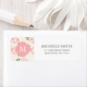 Étiquette Motif Rose rose Vintage Monogramme