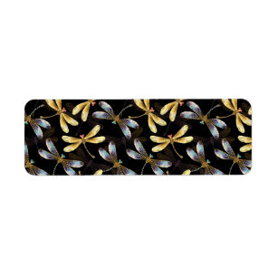 Étiquette Motif sans couture avec libellules d'or
