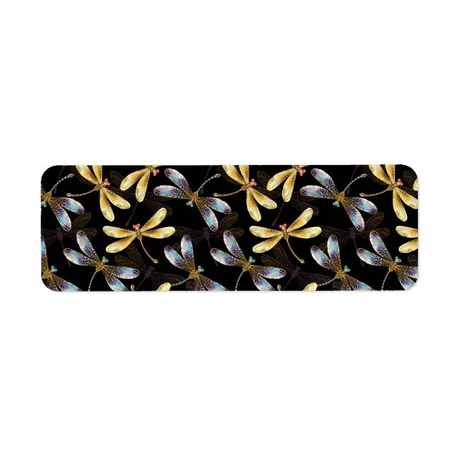 Étiquette Motif sans couture avec libellules d'or (Devant)