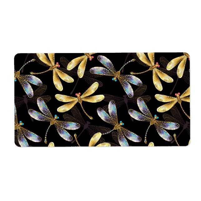 Étiquette Motif sans couture avec libellules d'or (Devant)