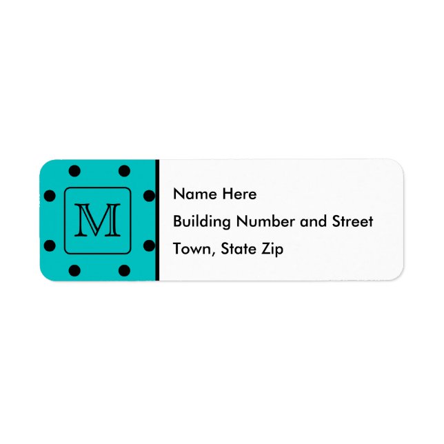 Étiquette Motif turquoise et noir Polka Dot. Monogramme pers (Devant)