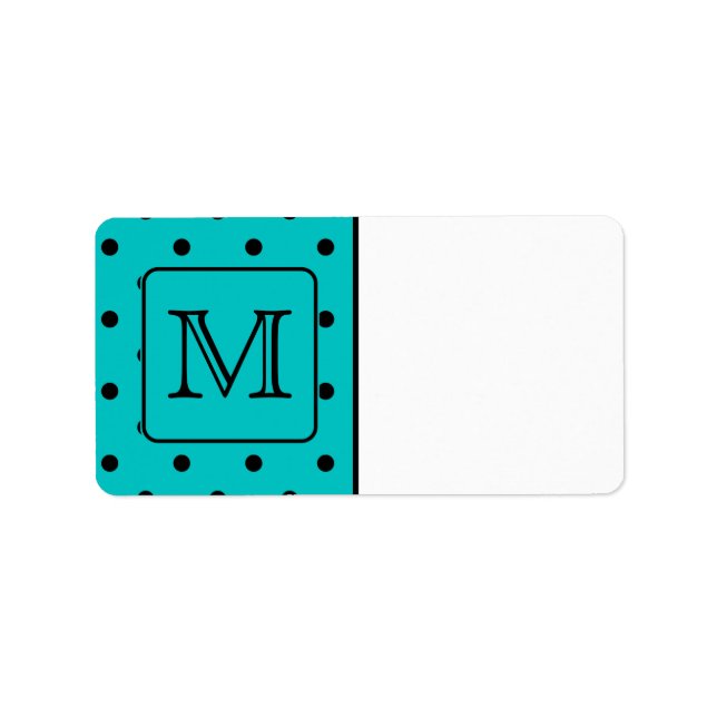 Étiquette Motif turquoise et noir Polka Dot. Monogramme pers (Devant)