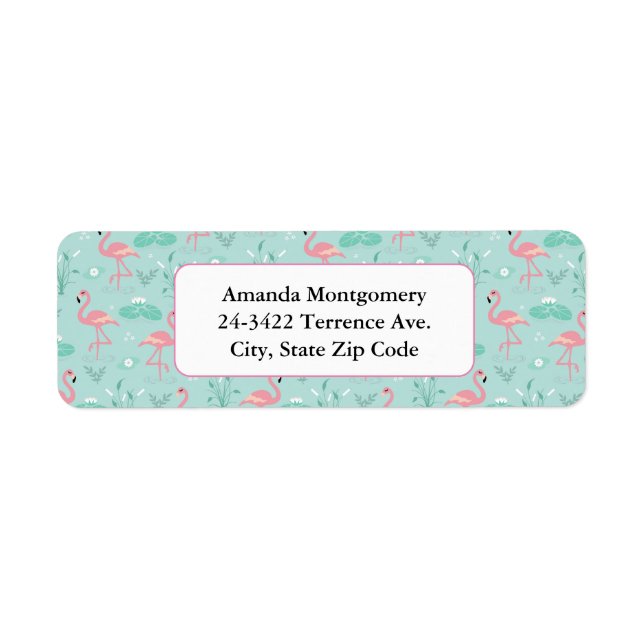 Étiquette Motif vert Flamants roses rose Pastel (Devant)