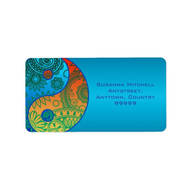 Étiquette Motif Yin Yang orange et bleu (Devant)