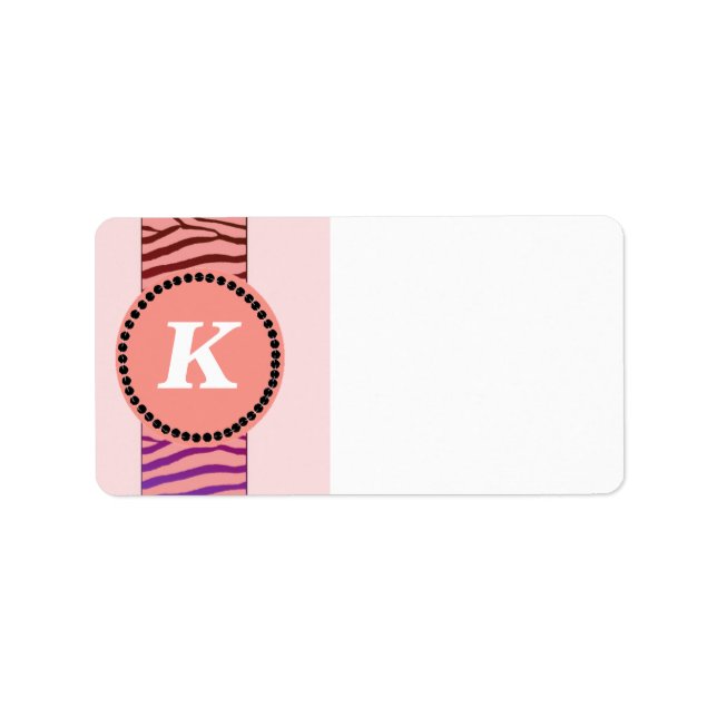 Étiquette Motif Zèbre Corail Monogramme (Devant)