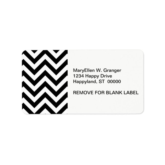 Étiquette Motif ZigZag Chevron Large Noir et Blanc (Devant)