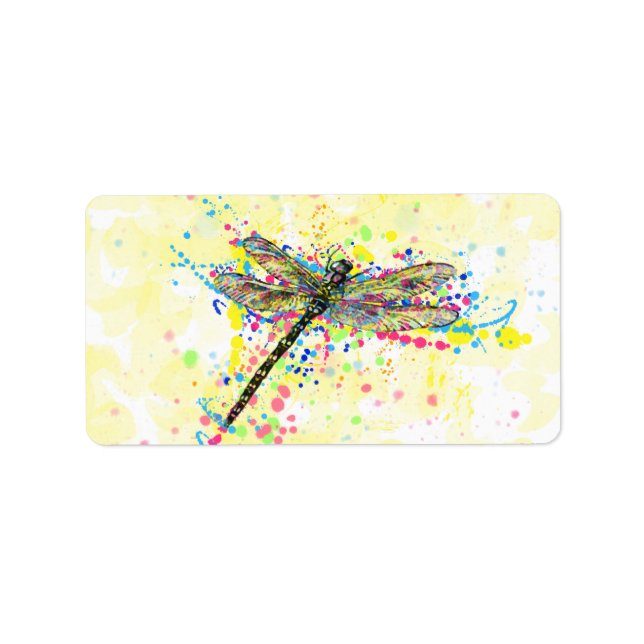 Étiquette Mouche dragonfly à l'aquarelle tendance mignonne (Devant)