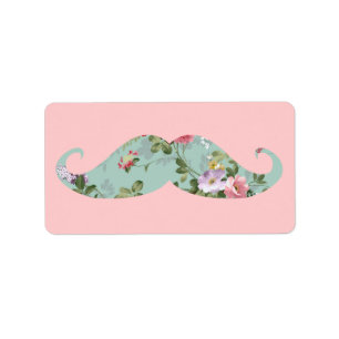 Étiquette Moustache florale rose rouge vintage Girly drôle