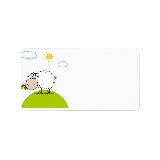 Étiquette mouton idiot sur une colline avec une fleur (Devant)