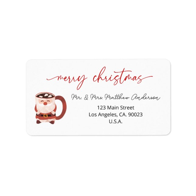Étiquette Mug de Noël Papa Noël Adresse de vacances (Devant)