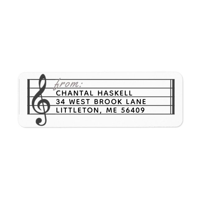 Étiquette Music Staff Treble Clef Musical Return Adresse (Devant)
