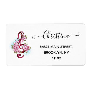 Étiquette Musical treble clef notes with Sakura flowers