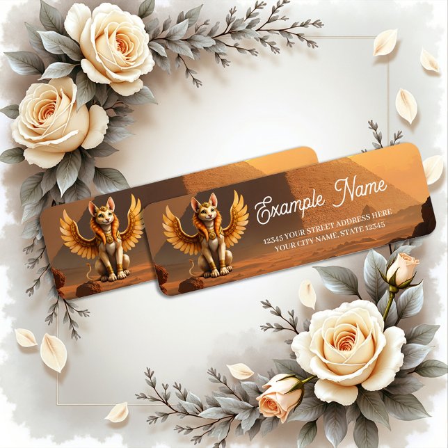 Étiquette Mystical Winged Cat Sphinx - Art Imaginaire égypti (Créateur téléchargé)