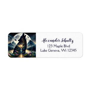 Étiquette Mystical Wolf Howling at Moon Surreal Personnalisé