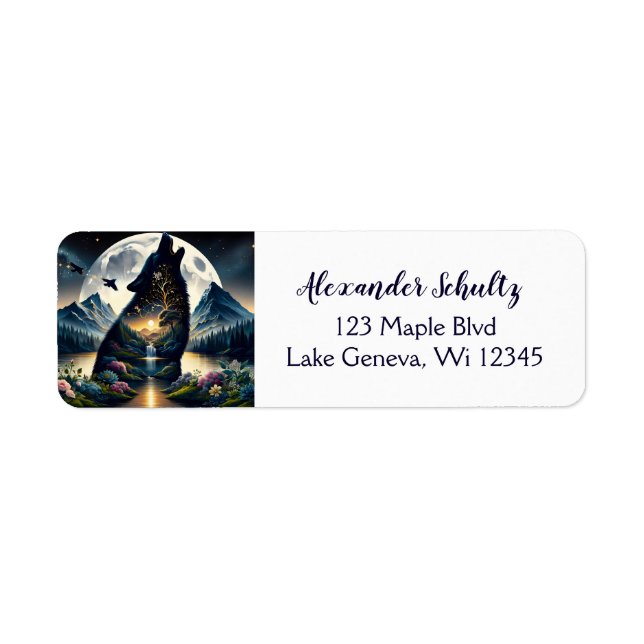 Étiquette Mystical Wolf Howling at Moon Surreal Personnalisé (Devant)