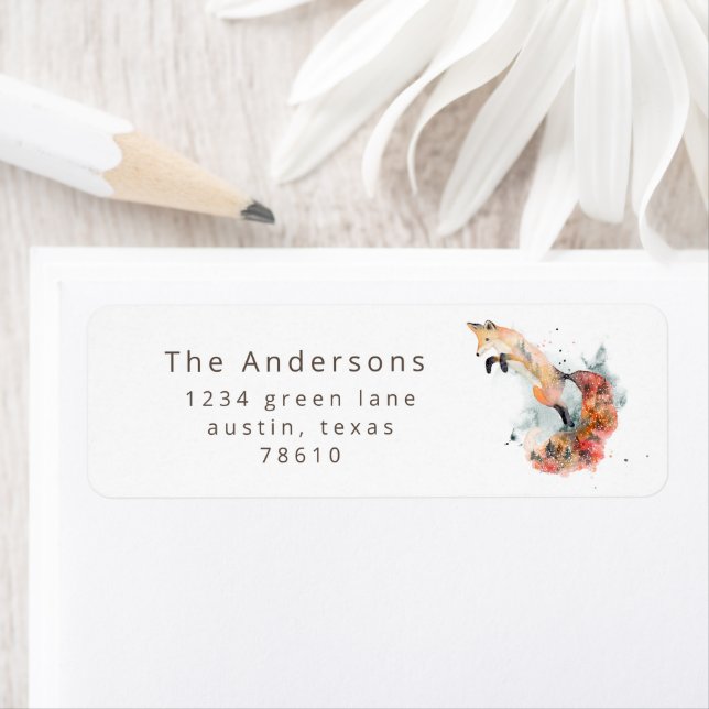 Étiquette mystique renard aquarelle boisé adresse de retour (En situation)