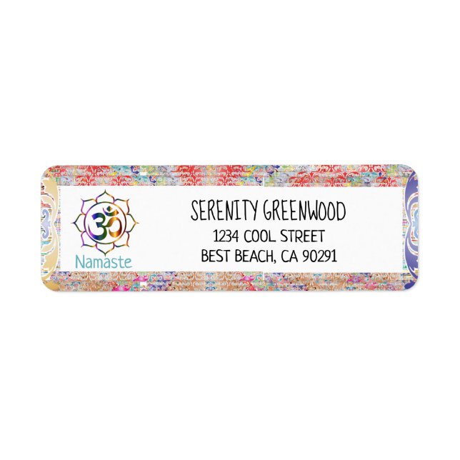 Étiquette Namaste Spirituel Aum Om Lotus avec frontière Vint (Devant)