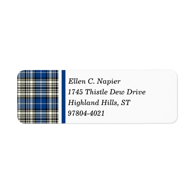 Étiquette Napier Clan bleu, noir et blanc Tartan écossais (Devant)