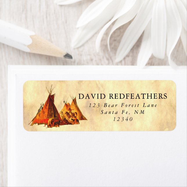 Étiquette Native American Tipi Assiniboine Tipis Parchment (En situation)