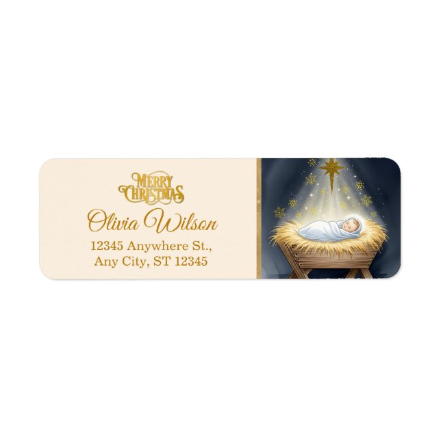 Étiquette Nativity Scene "Merry Christmas" (Devant)