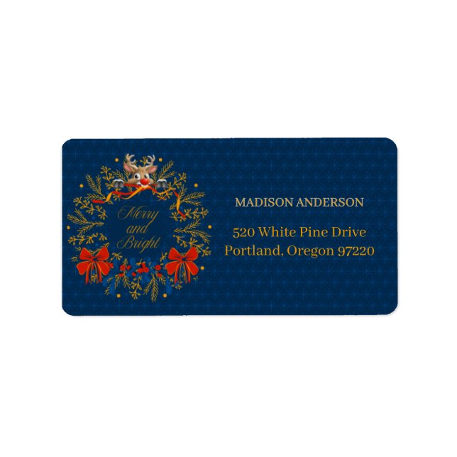 Étiquette Naughty Reindeer Peeking Design de Noël dans la Ma (Devant)