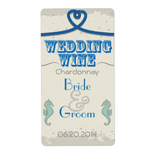 Étiquette Nautical Beach Blue Heart Knot Vin Mariage