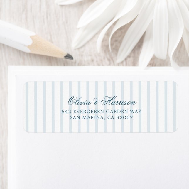 Étiquette Nautical Blue Stripe Elegant Return Address Labels (En situation)