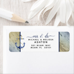 Étiquette #Nautical Navy Blue Gold Modern Script Mariage
