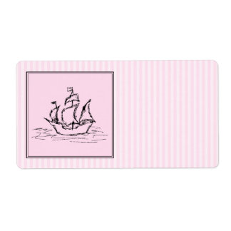 Étiquette Navire pirate. Noir et rose.