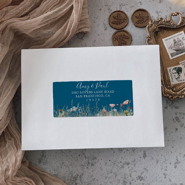 Étiquette Navy Blissful Boho Fleur sauvage Wedding Adresse R (Créateur téléchargé)