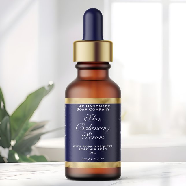 Étiquette Navy Blue and Gold Cosmetics Dropper Bottle Label  (Créateur téléchargé)