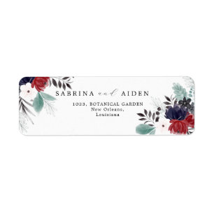 Étiquette Navy Blue Burgundy Gothique Floral Mariage Adresse