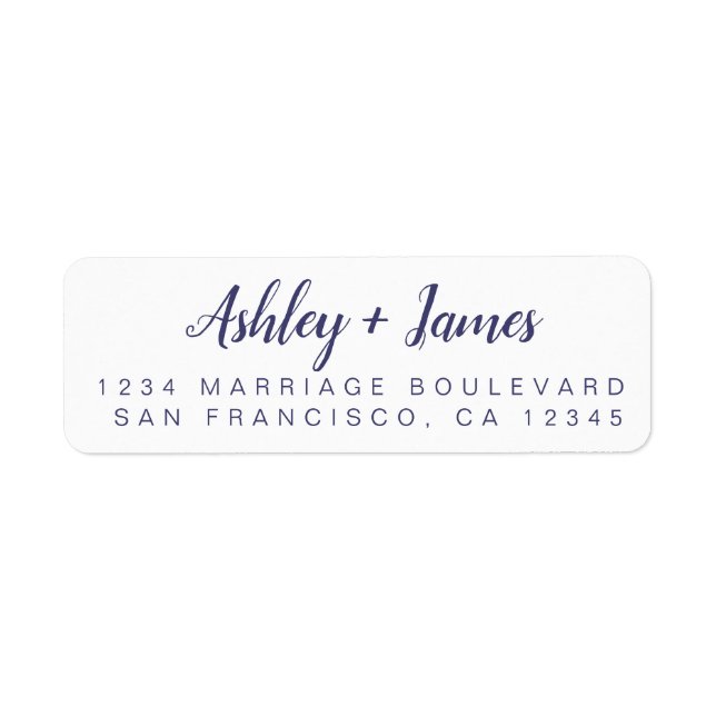 Étiquette Navy Blue Chic Script Wedding Return Address (Devant)