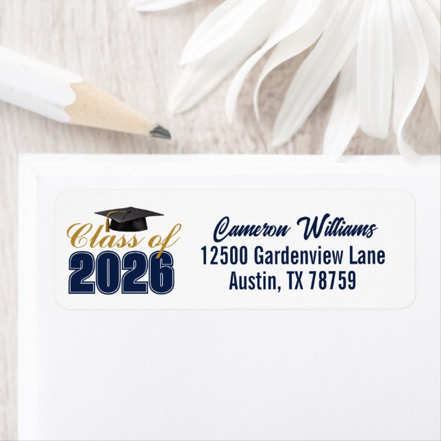 Étiquette Navy Blue Class of 2026 Graduation Return Address (En situation)