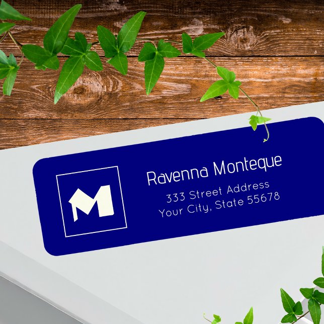 Étiquette Navy Blue Classy Personalized Monogram Letter Name (Créateur téléchargé)