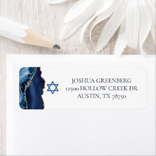 Étiquette Navy Blue Gold Agate Bar Mitzvah Adresse de retour