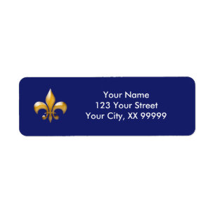 Étiquette Navy Blue Gold Fleur de Lis