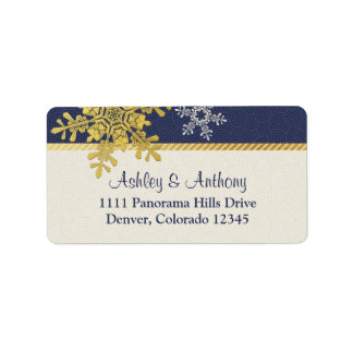 Étiquette Navy Blue Gold Snowflake Allocution de mariage hiv