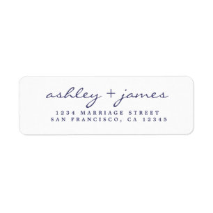 Étiquette Navy Blue Script Elegant Wedding Adresse de retour