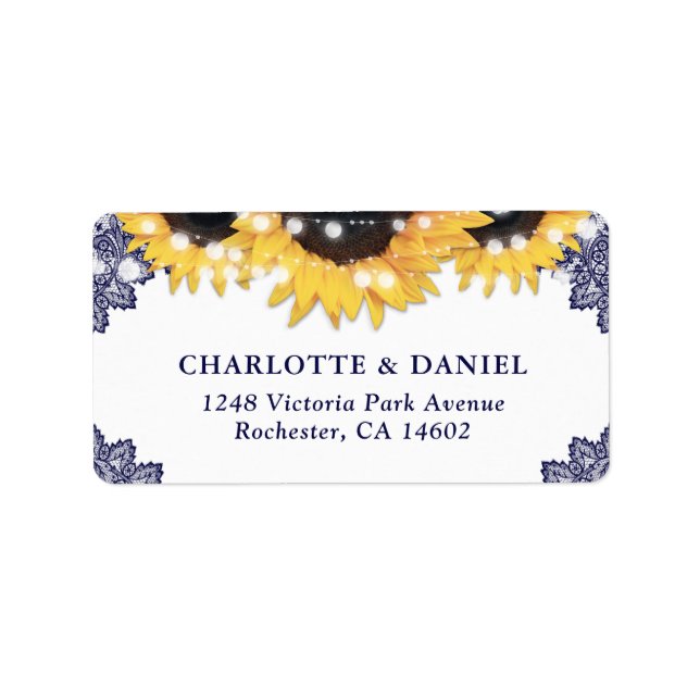 Étiquette Navy Blue Sunflower Rustic Wedding Address Labels (Devant)