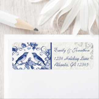 Étiquette Navy Blue Vintage Love Birds Oak Tree Acorn Label