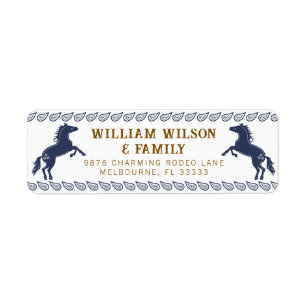Étiquette Navy Blue Western Rodeo Horloge Adresse de retour