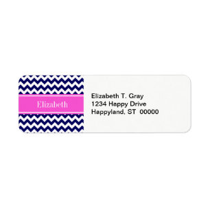 Étiquette Navy Blue Wht Chevron Hot Pink Nom Monogramme