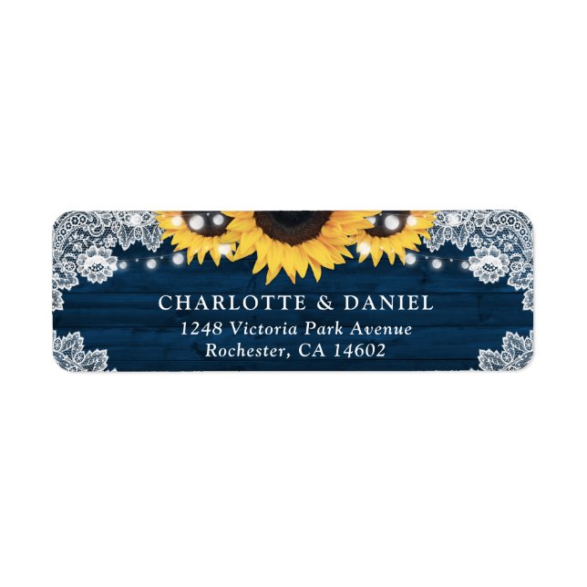 Étiquette Navy Blue Wood Sunflower Return Address Labels (Devant)