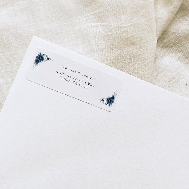 Étiquette Navy et dusty Blue florale Adresse de Retour de Ma (Créateur téléchargé)