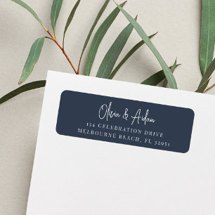Étiquette Navy   Modern Handwritten Script Return Address