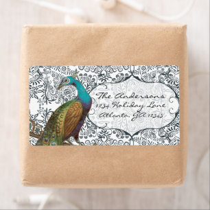 Étiquette Navy Whimsical Peacock Love Bird Label