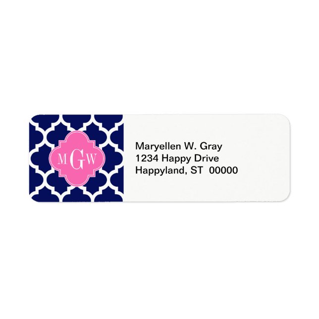 Étiquette Navy Wht Marocain #5 Rose Chaud2 3 Monogramme Init (Devant)