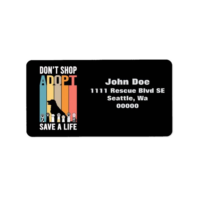 Étiquette Ne pas acheter Adopter Secourt pour animaux de com (Devant)