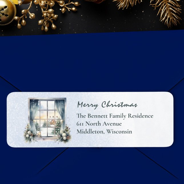 Étiquette Neige Nordic Winter Scene Aquarelle Noël (Créateur téléchargé)